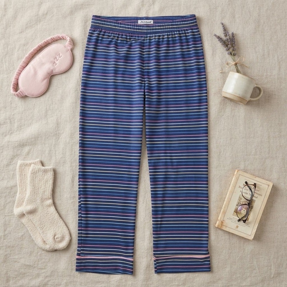 Life is Good Sleep Pajama Pants Large Navy Blue Striped Lounge Bottoms WA4484